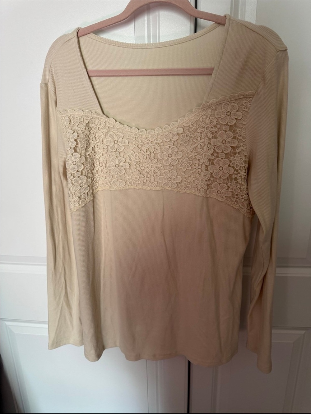 Women's Lace-Detail Long Sleeve Top - Cream